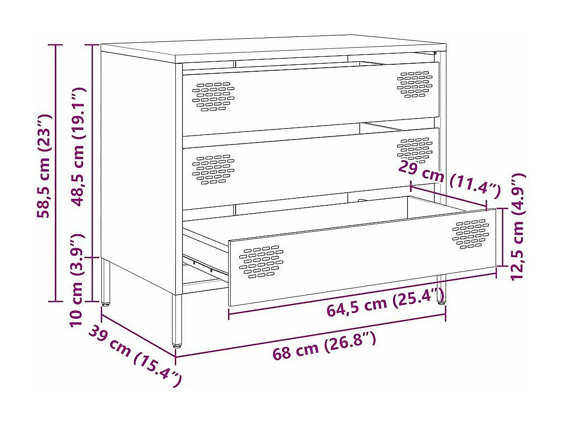Buffet rose 68x39x58,5 cm acier laminé à froid