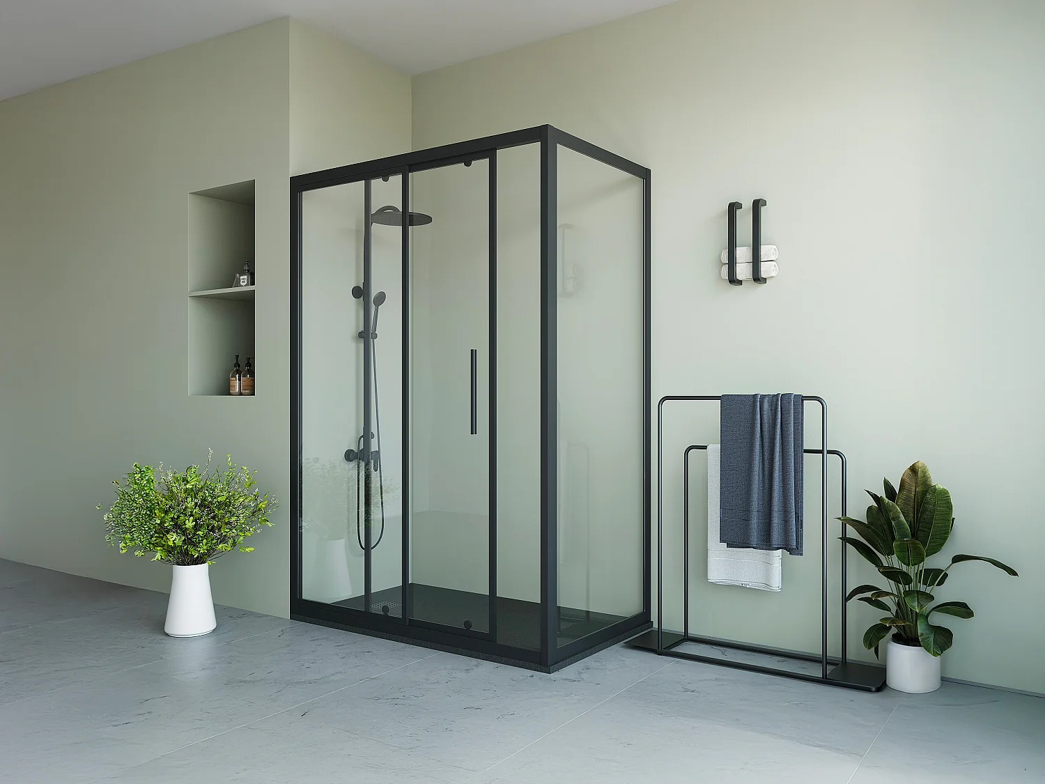 Paroi de douche avec porte coulissante noir mat style industriel - 140 x 80 x 195 cm - TORONI