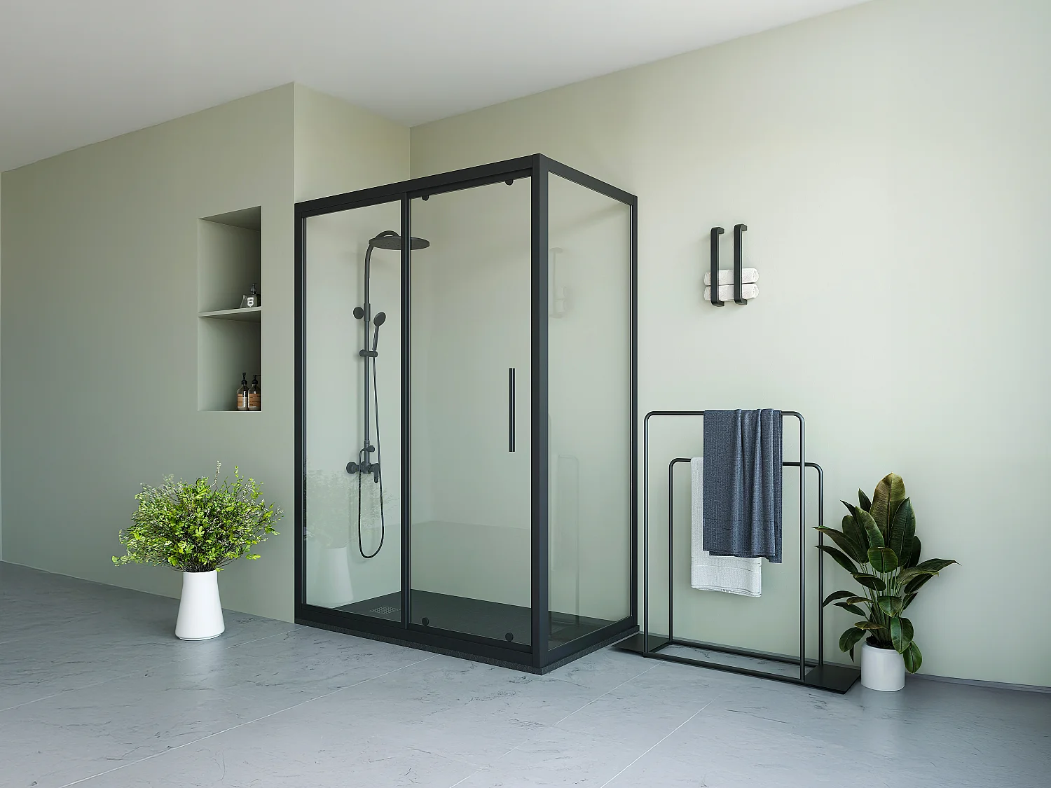 Paroi de douche avec porte coulissante noir mat style industriel - 140 x 80 x 195 cm - TORONI