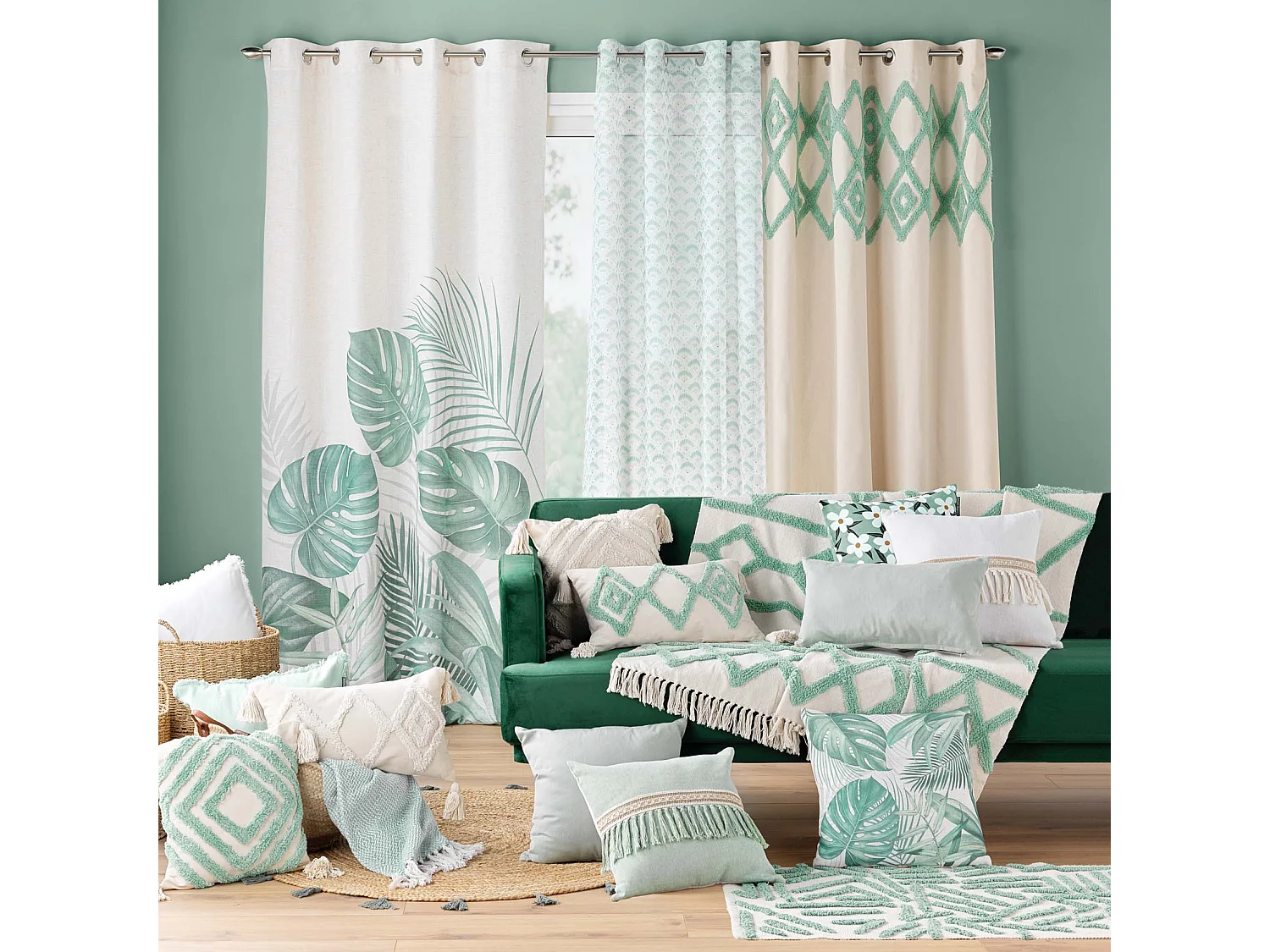 Coussin Déco Tufté "Athena" 30x50cm Sauge