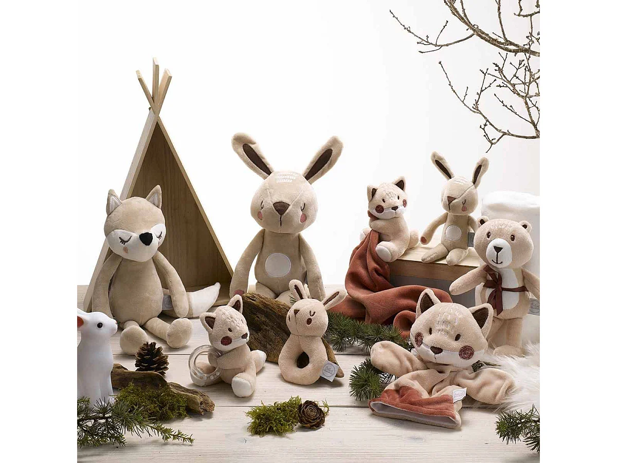Doudou avec plaid "Foret" - Ourson - Beige - l 80 x L 100 cm