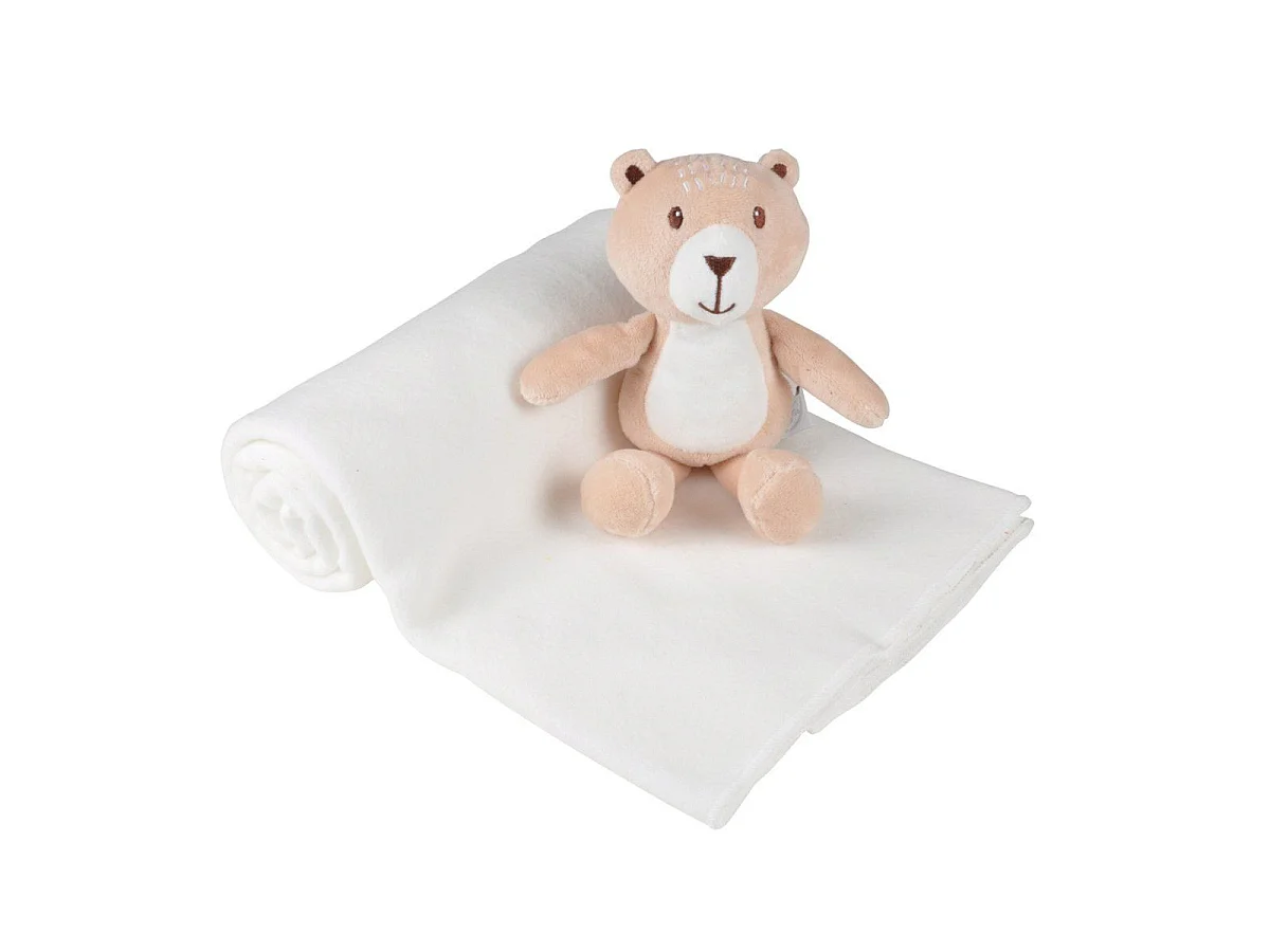 Doudou avec Plaid "Ourson" 80x100cm Blanc