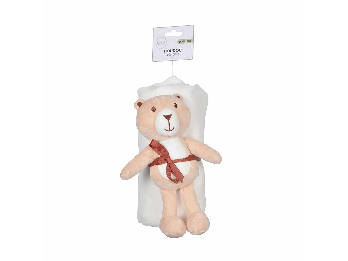 Doudou avec Plaid "Ourson" 80x100cm Blanc