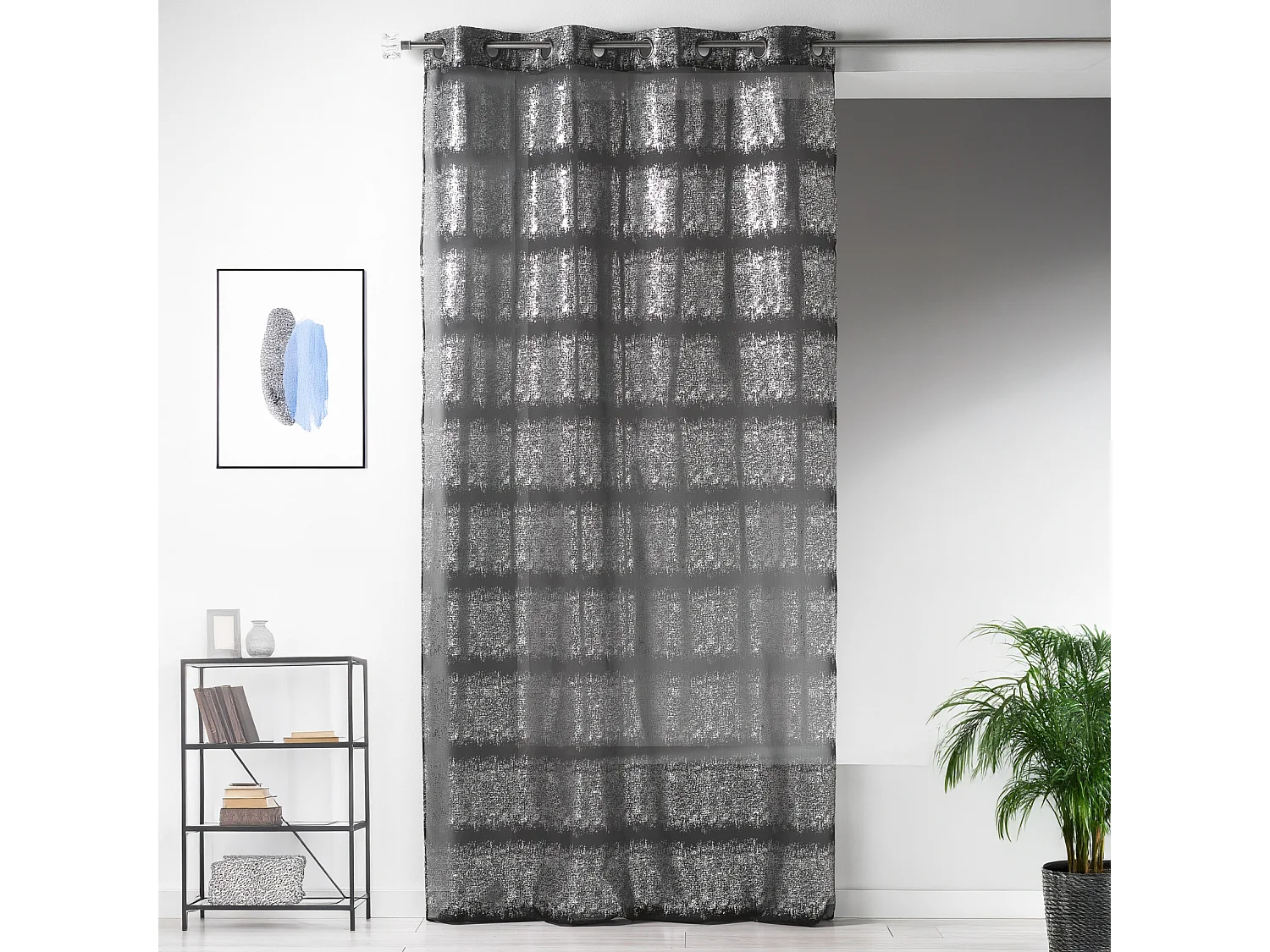 Visillo fantasía con estampados plateados