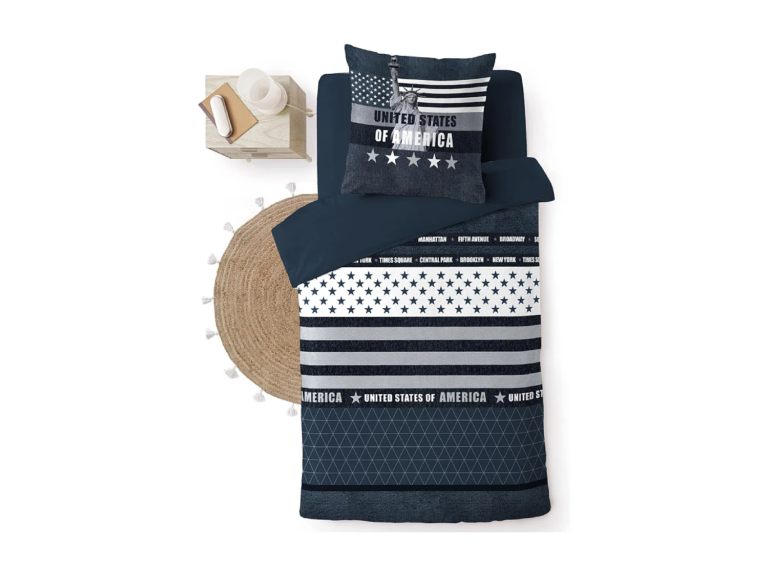 Parure de Lit 2 Pièces "States" 140x200cm Bleu