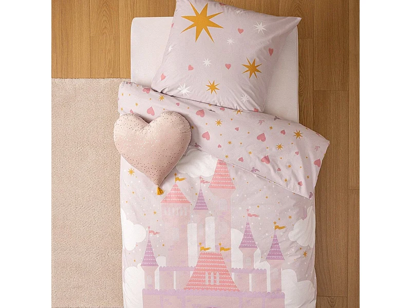 Parure de Lit 2 Pièces "Château" 140x200cm Rose