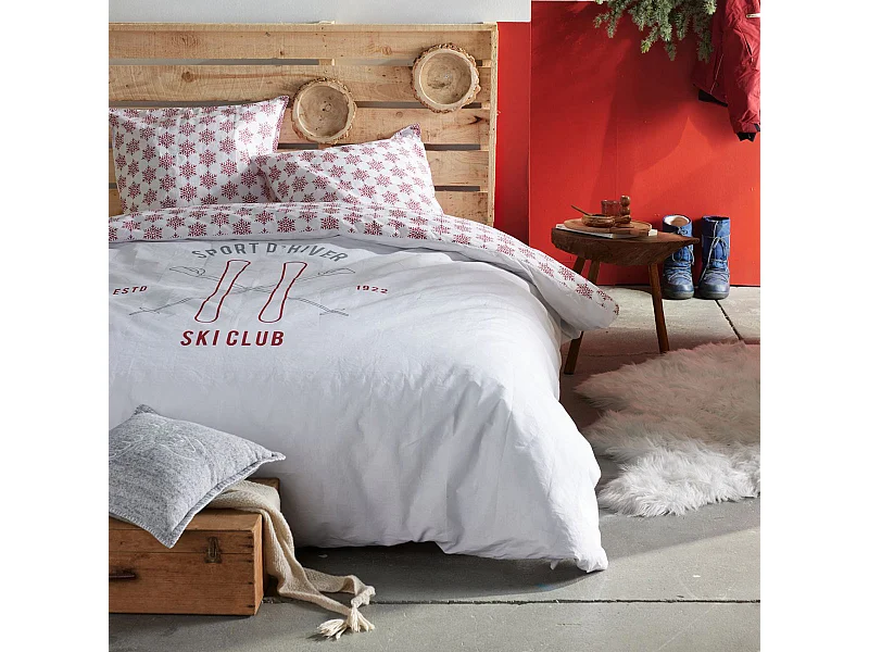 Juego de cama 3 piezas montaña "Sport d'hiver Ski club" 240 x 260 cm