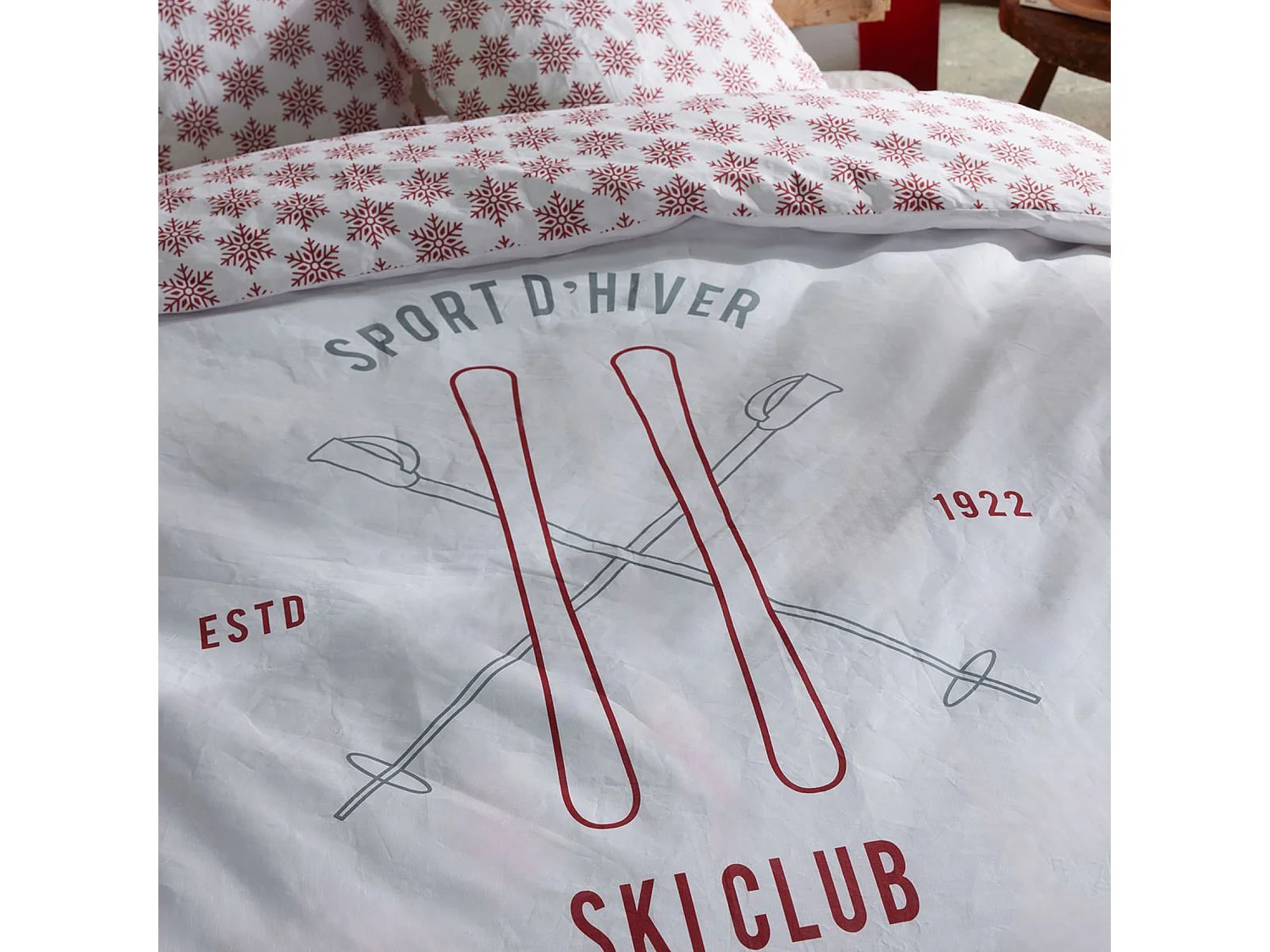 Parure de lit 3 pièces montagne "Sport d'hiver Ski club"