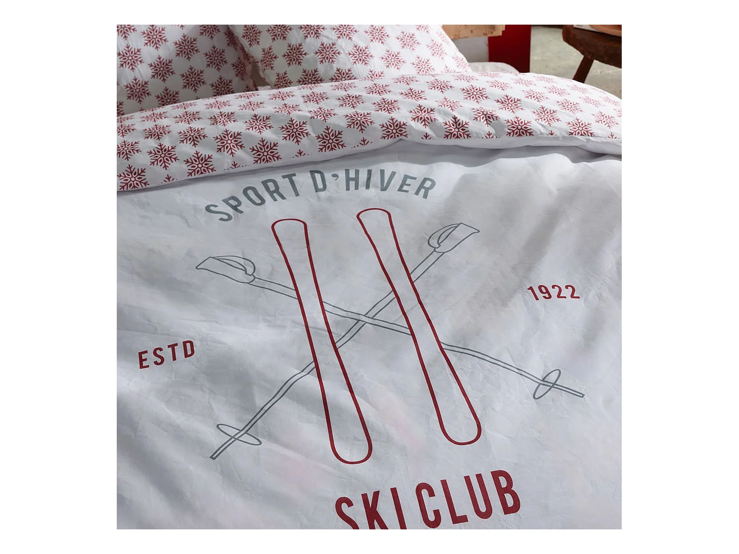 Juego de cama 3 piezas montaña "Sport d'hiver Ski club" 240 x 260 cm