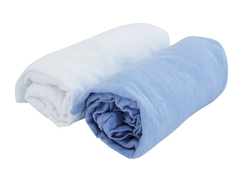 BabySpannbettlaken – Jersey – ÖkoTex – Weiß und Himmelblau – 60 x 120 cm