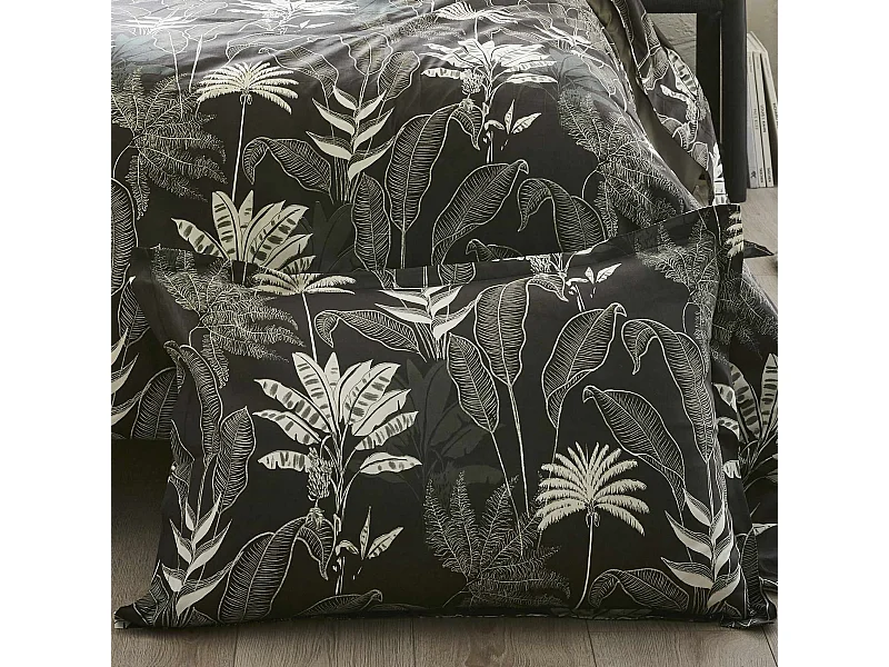 Taie d'oreiller en satin aux feuilles tropicales