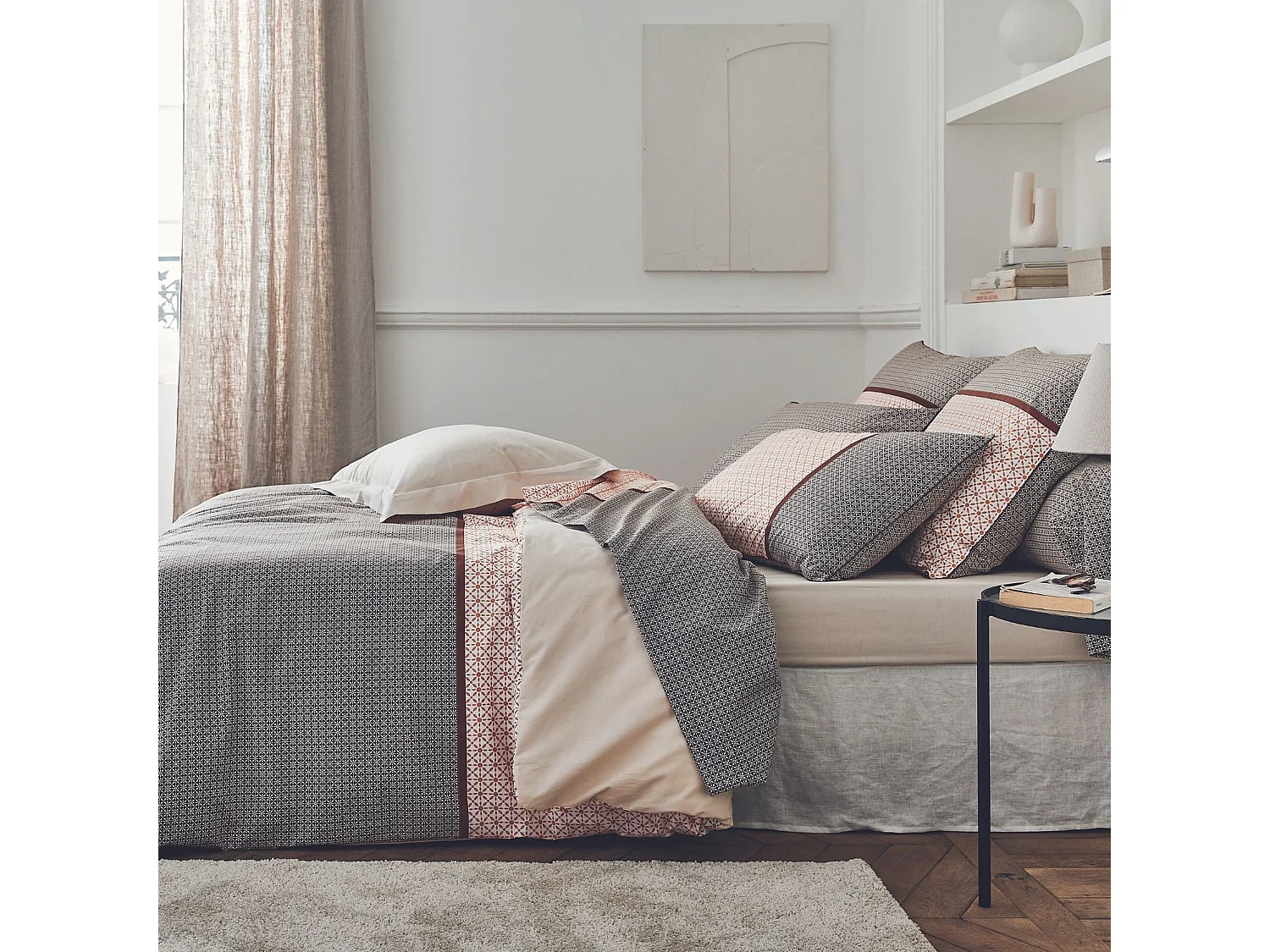 Taie de traversin en percale au style graphique