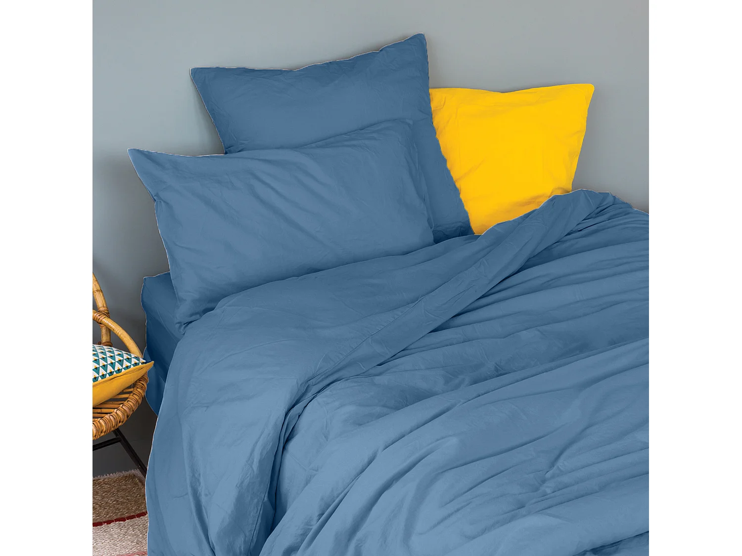 Taie d'oreiller en coton lavé