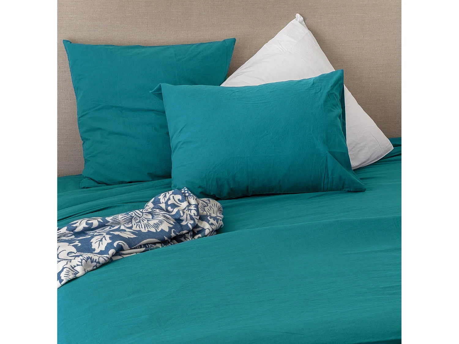 Taie d'oreiller en coton lavé