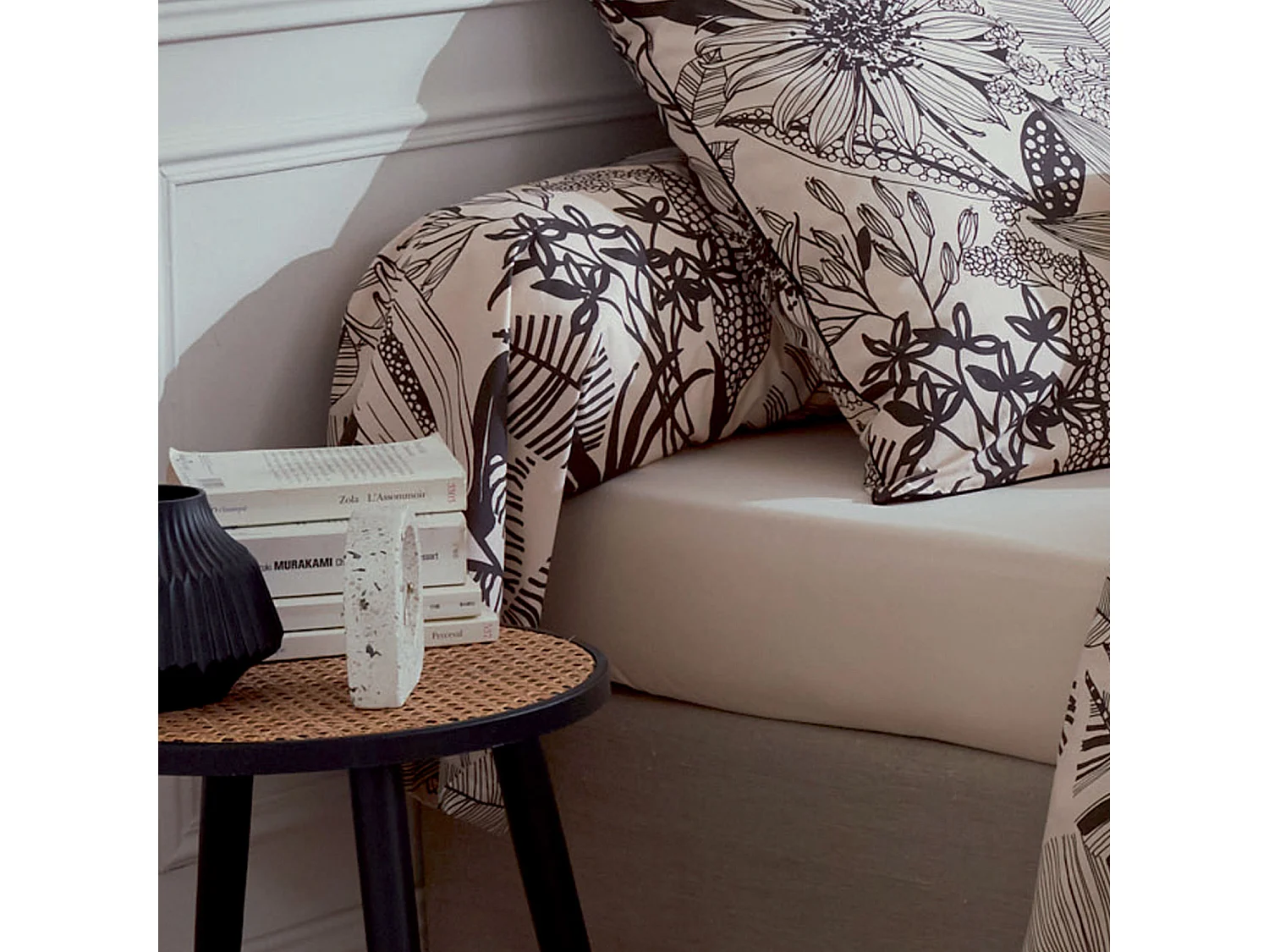 Taie de traversin aux impressions noires