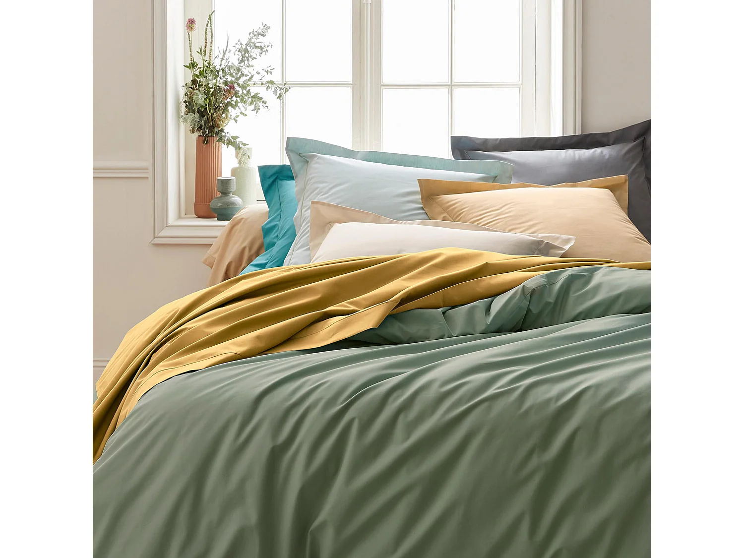 Taie de traversin uni en percale de coton