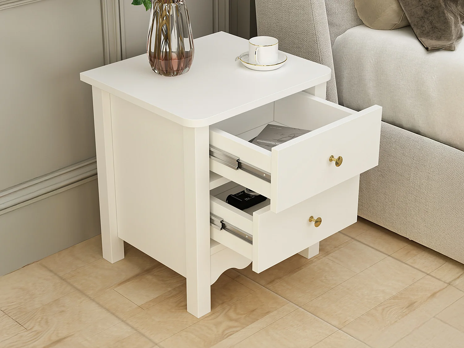 Sengebord - 2 skuffer - Hvid - ILIZANA