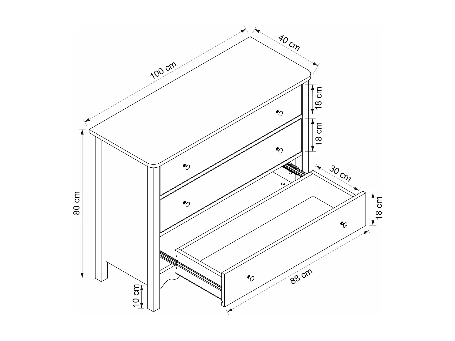 Commode 3 tiroirs - Blanc - ILIZANA