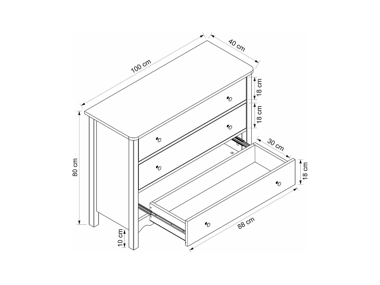 Kommode med 3 skuffer - Hvid - ILIZANA