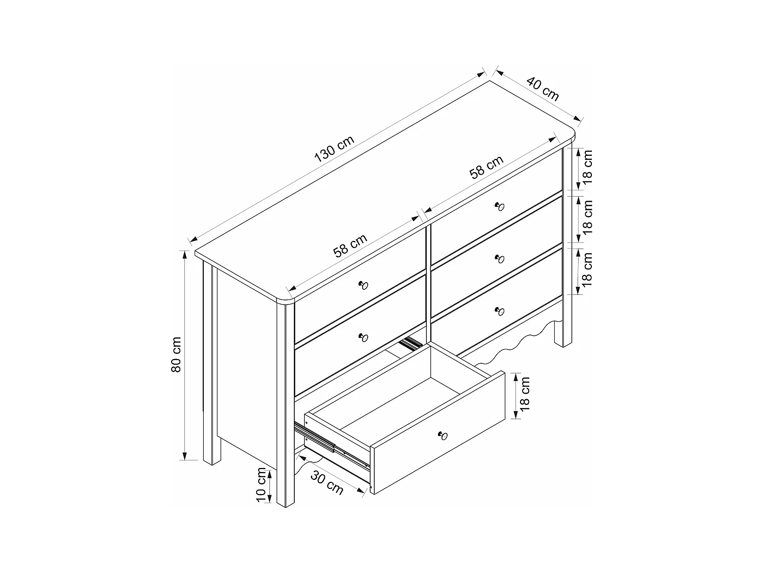 Kommode med 6 skuffer - Hvid - ILIZANA
