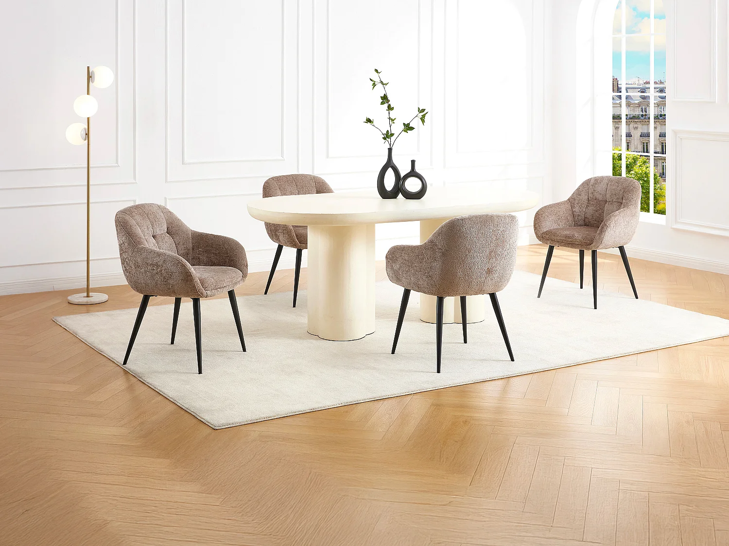 Lot de 2 chaises avec accoudoirs en tissu texturé et métal noir - Taupe - LASSANDRA de Pascal Morabito