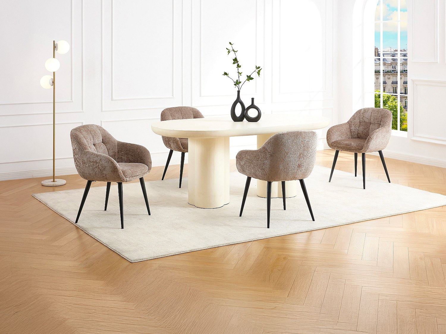 2‑er Set Stühle mit Armlehnen - Textilstoff & Metall - Taupe - LASSANDRA vo günstig online kaufen