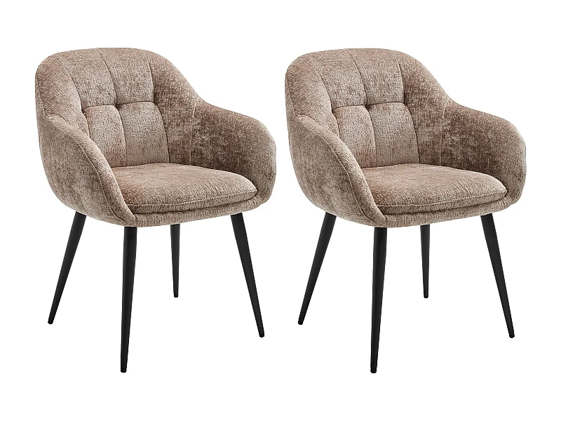 Lot de 2 chaises avec accoudoirs en tissu texturé et métal noir - Taupe - LASSANDRA de Pascal Morabito