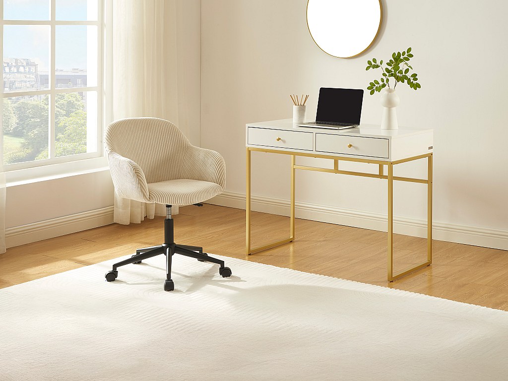 Chaise de bureau - Velours côtelé - Crème - MARENZIA