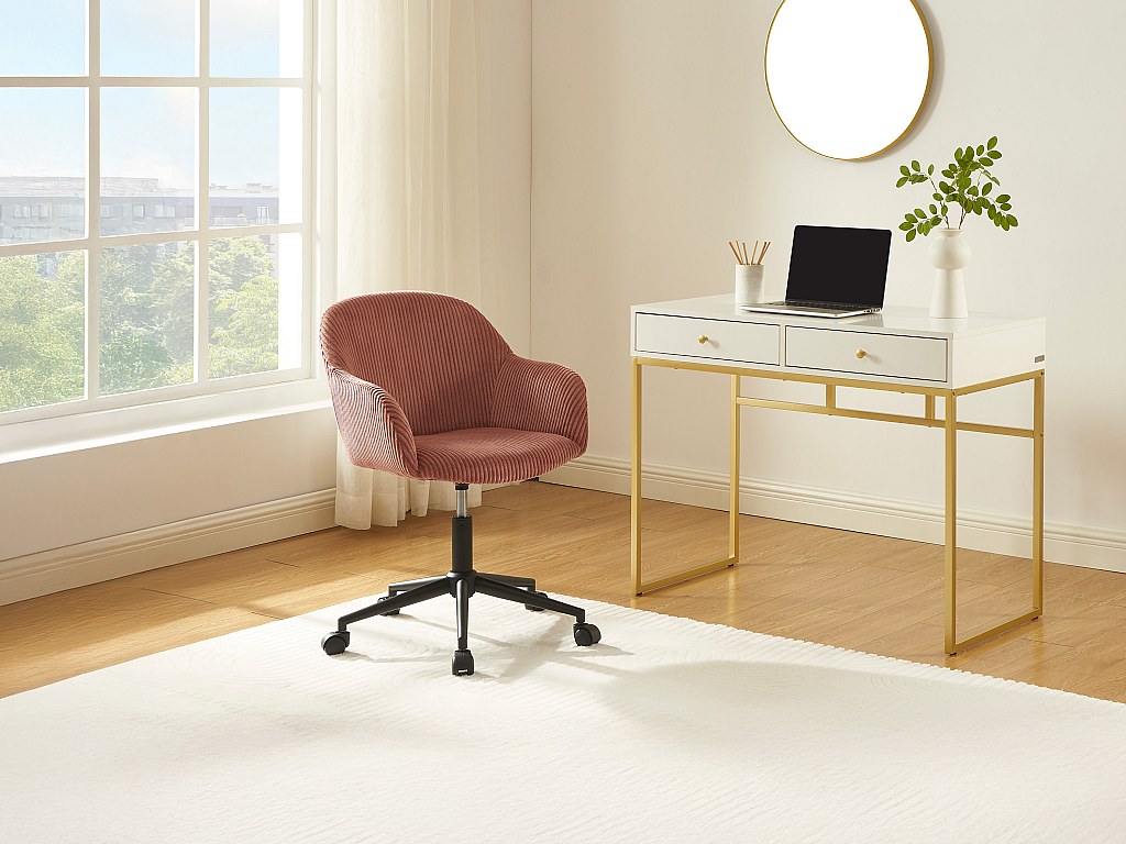 Chaise de bureau - Velours côtelé - Rose - MARENZIA