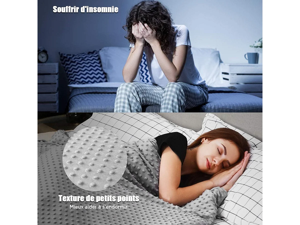 Couverture Pondérée 1,7 KG avec Surface Douce,Couverture Lestée 152 X 203CM Gris Contre l'Insomnie et Le Stress