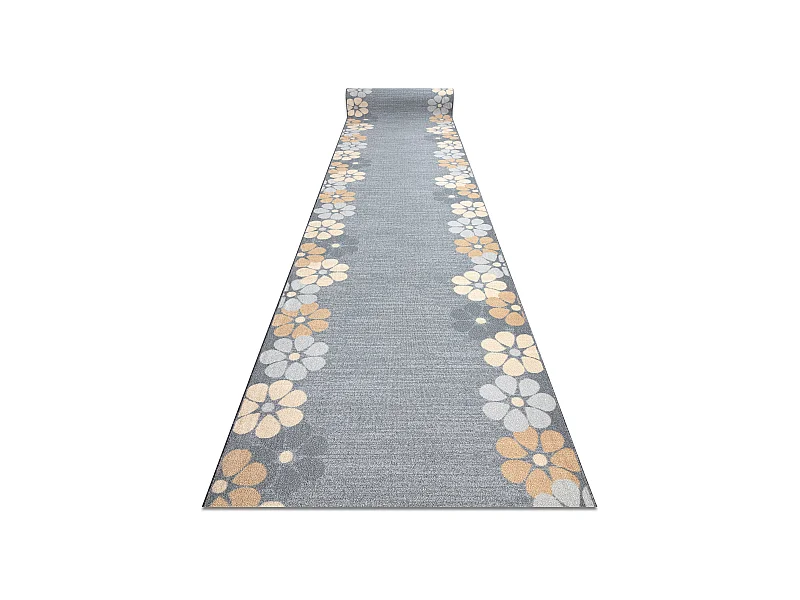Läufer Antirutsch MARGARETKA Blumen, Gummi grau 67x660 cm