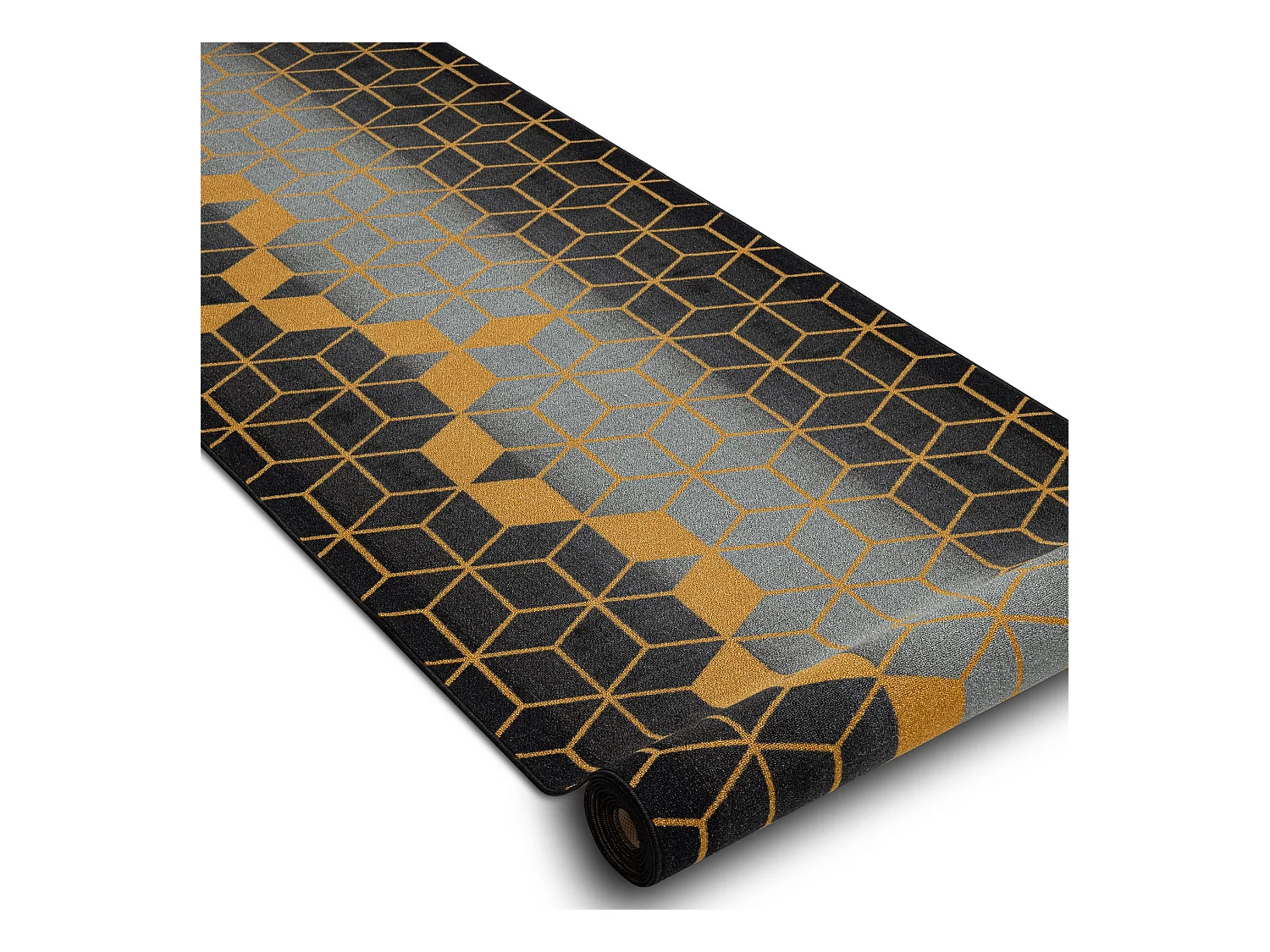 TAPIS DE COULOIR antidérapant HEKSAGON Hexagone noir / or 57x1150 cm