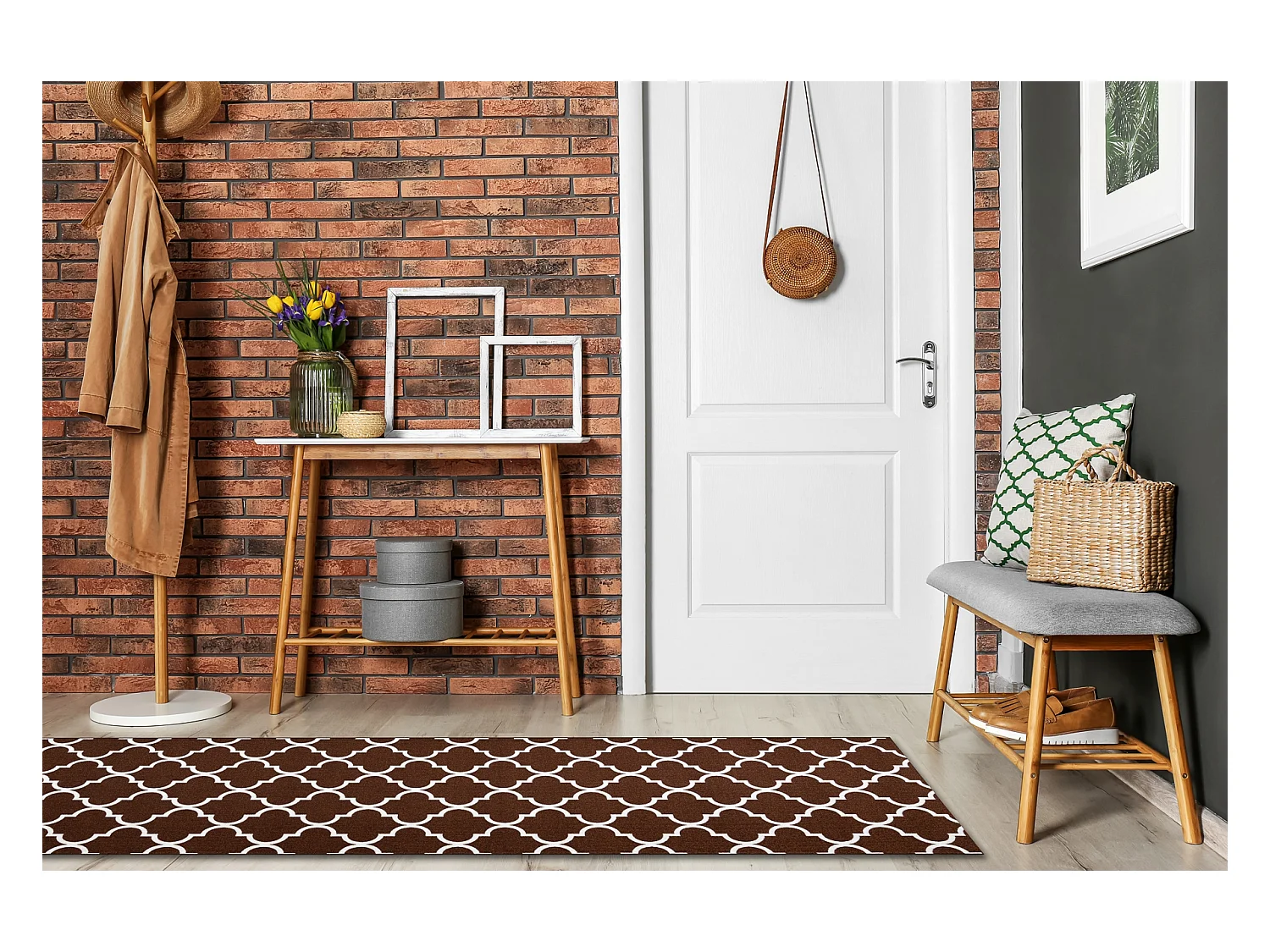 TAPIS DE COULOIR ANTIDÉRAPANT TRÈFLE MAROCAIN marron TRELLIS 30351 100x840 cm