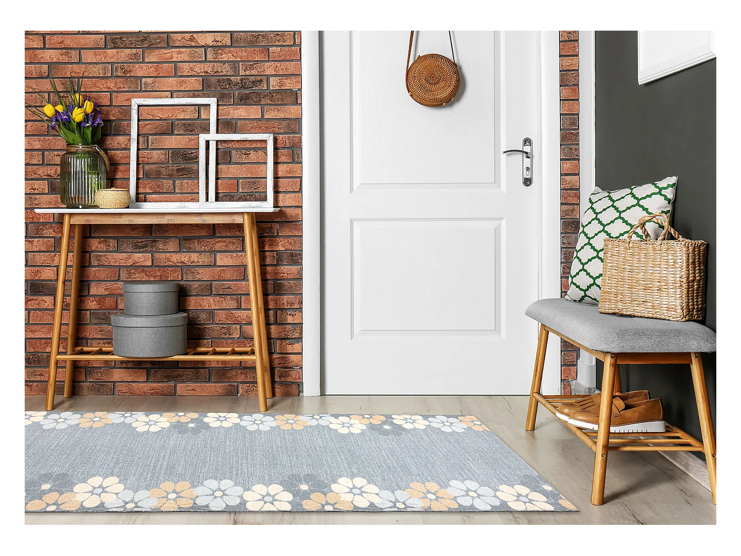 TAPIS DE COULOIR antidérapant MARGARETKA, fleur la gomme gris 67x970 cm