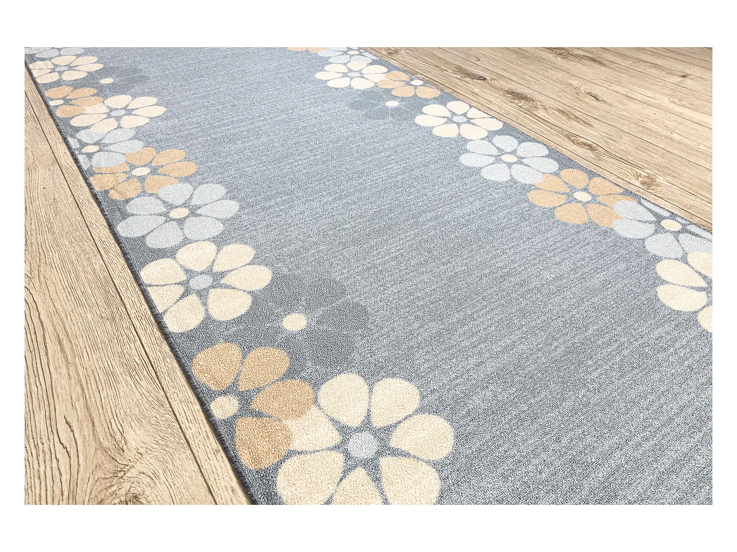 TAPIS DE COULOIR antidérapant MARGARETKA, fleur la gomme gris 67x600 cm