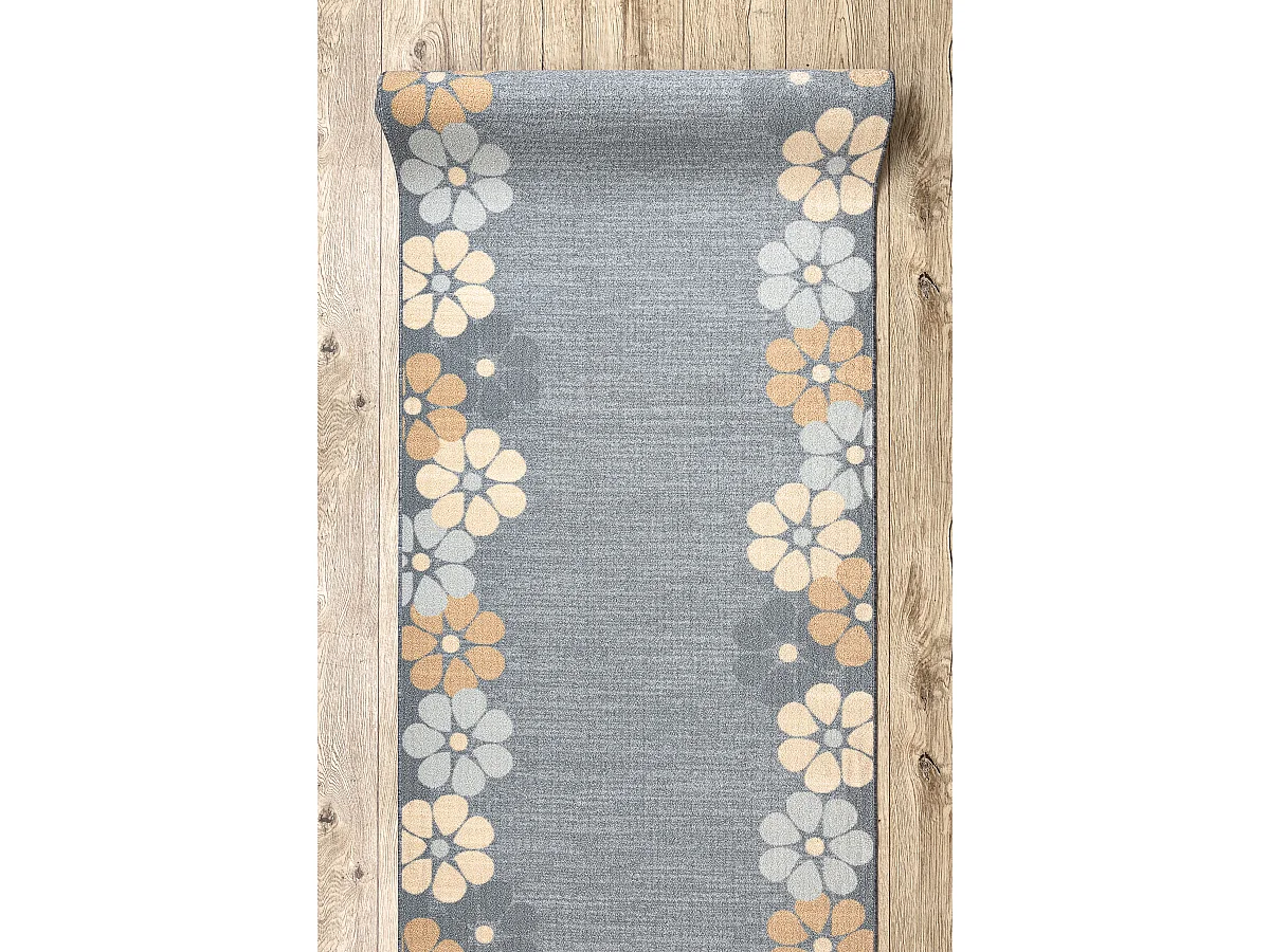 TAPIS DE COULOIR antidérapant MARGARETKA, fleur la gomme gris 67x600 cm