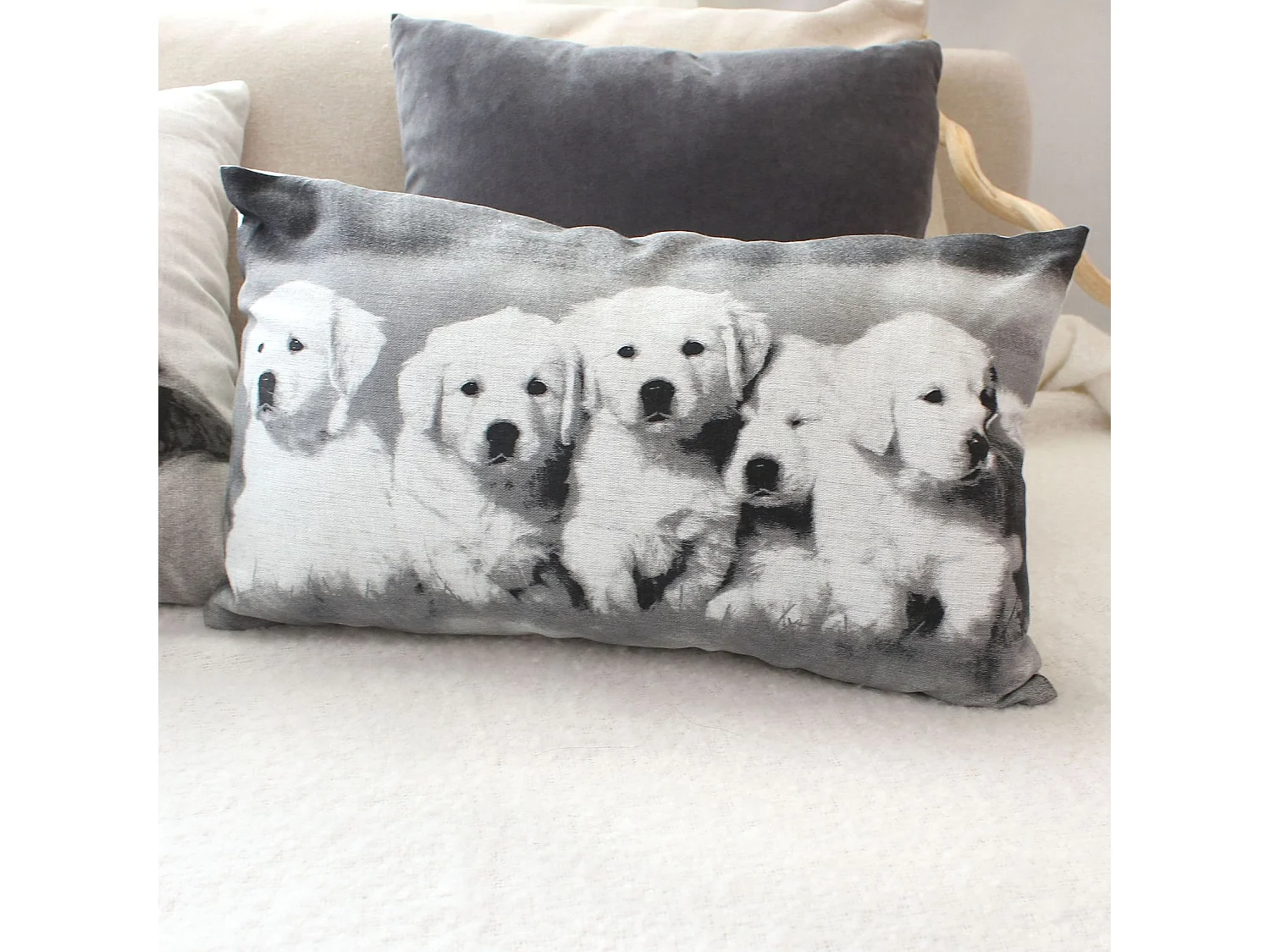 Coussin Déco Chiens "Vickie" 30x50cm Noir