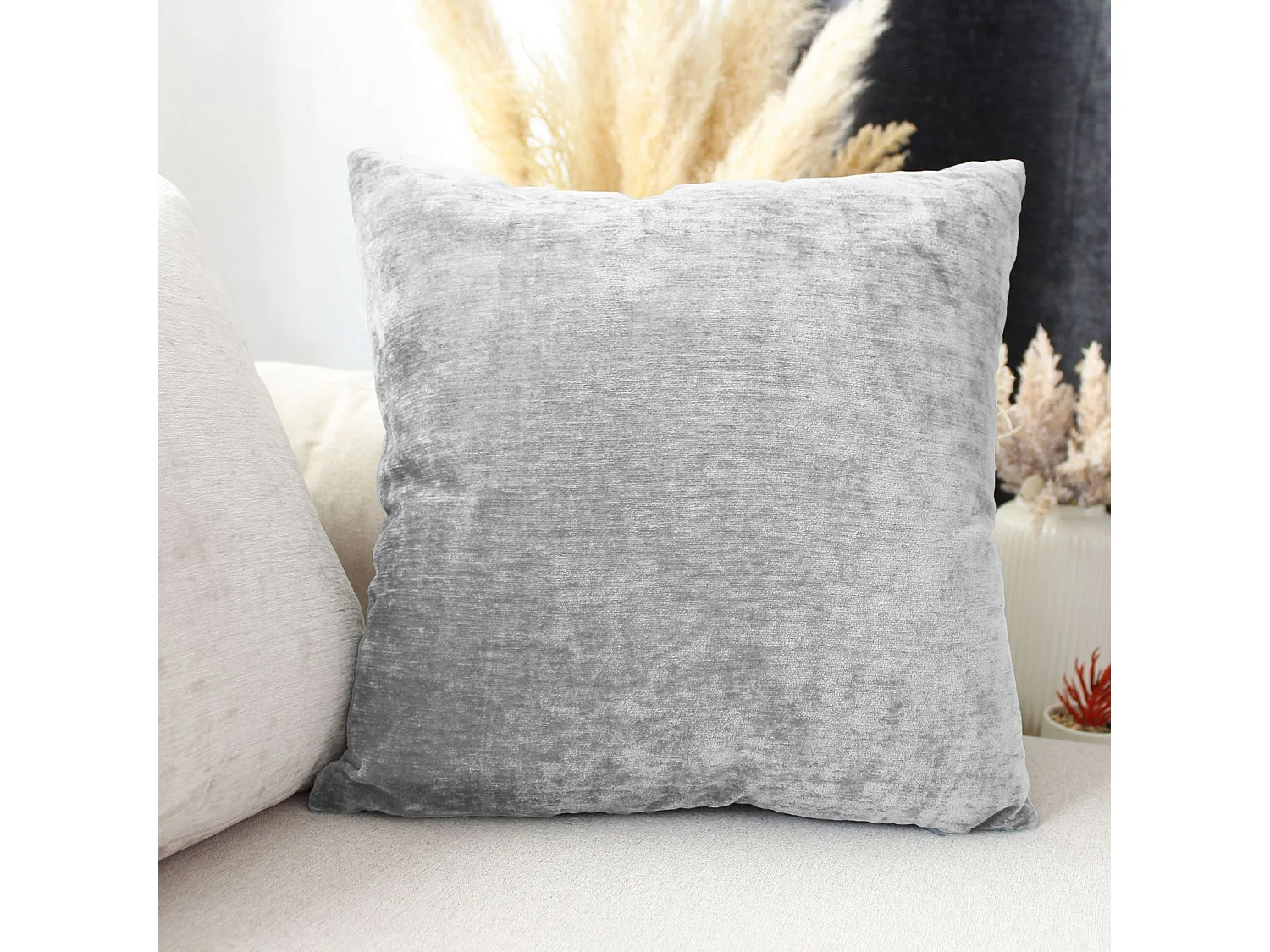 Coussin Déco en Velours "Velvet" 40x40cm Gris Clair