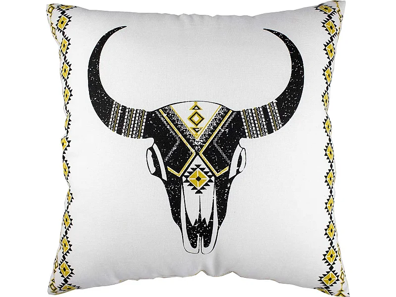 Coussin Déco Imprimé "Boho" 40x40cm Noir & Jaune
