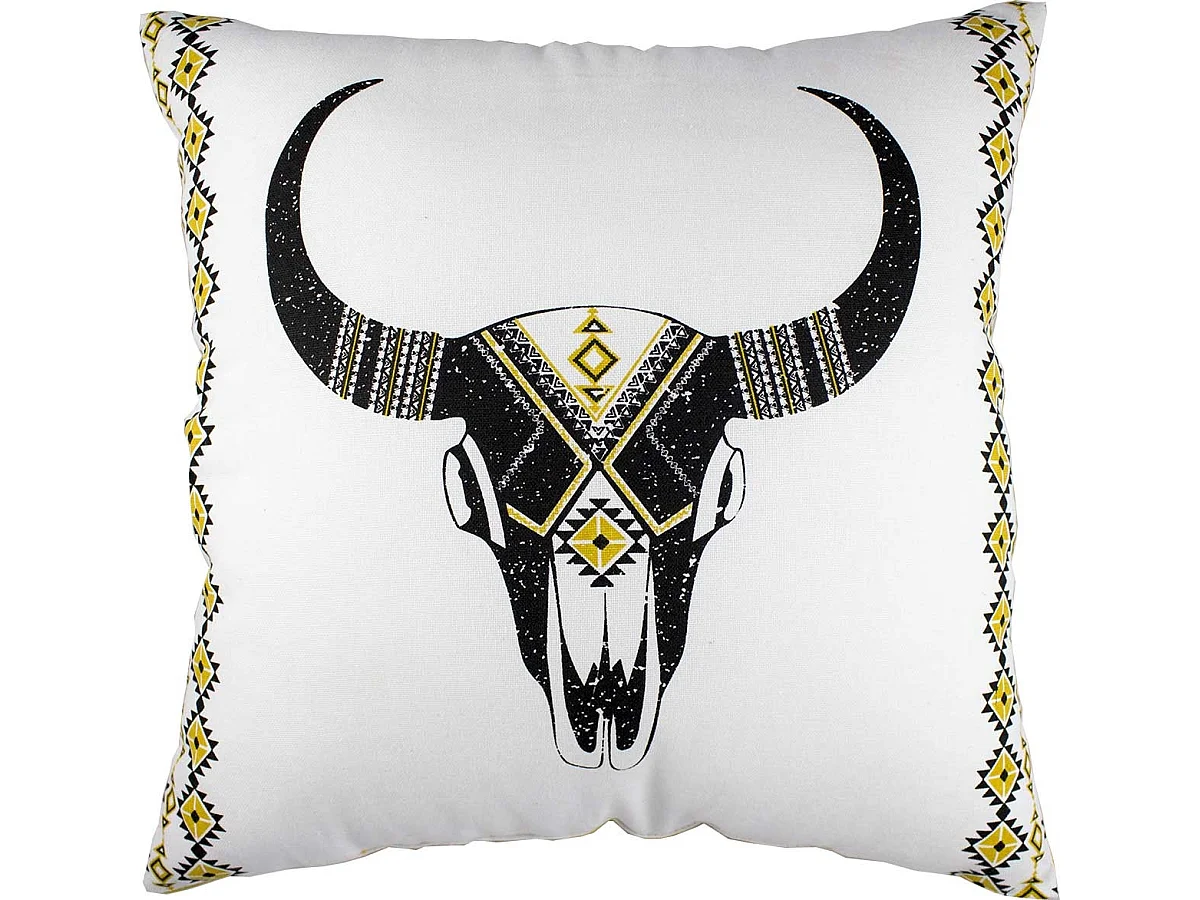 Coussin Déco Imprimé "Boho" 40x40cm Noir & Jaune