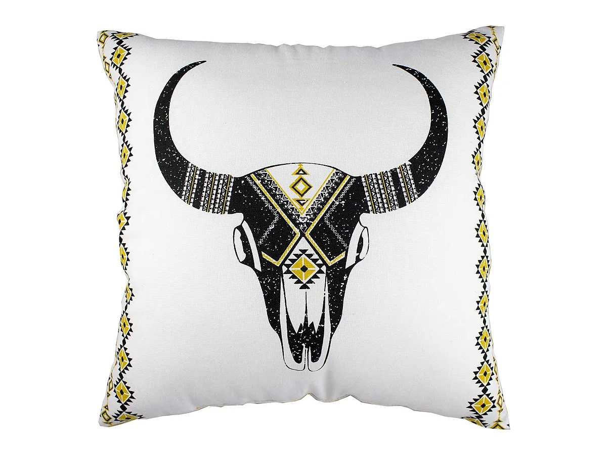 Coussin Déco Imprimé "Boho" 40x40cm Noir & Jaune