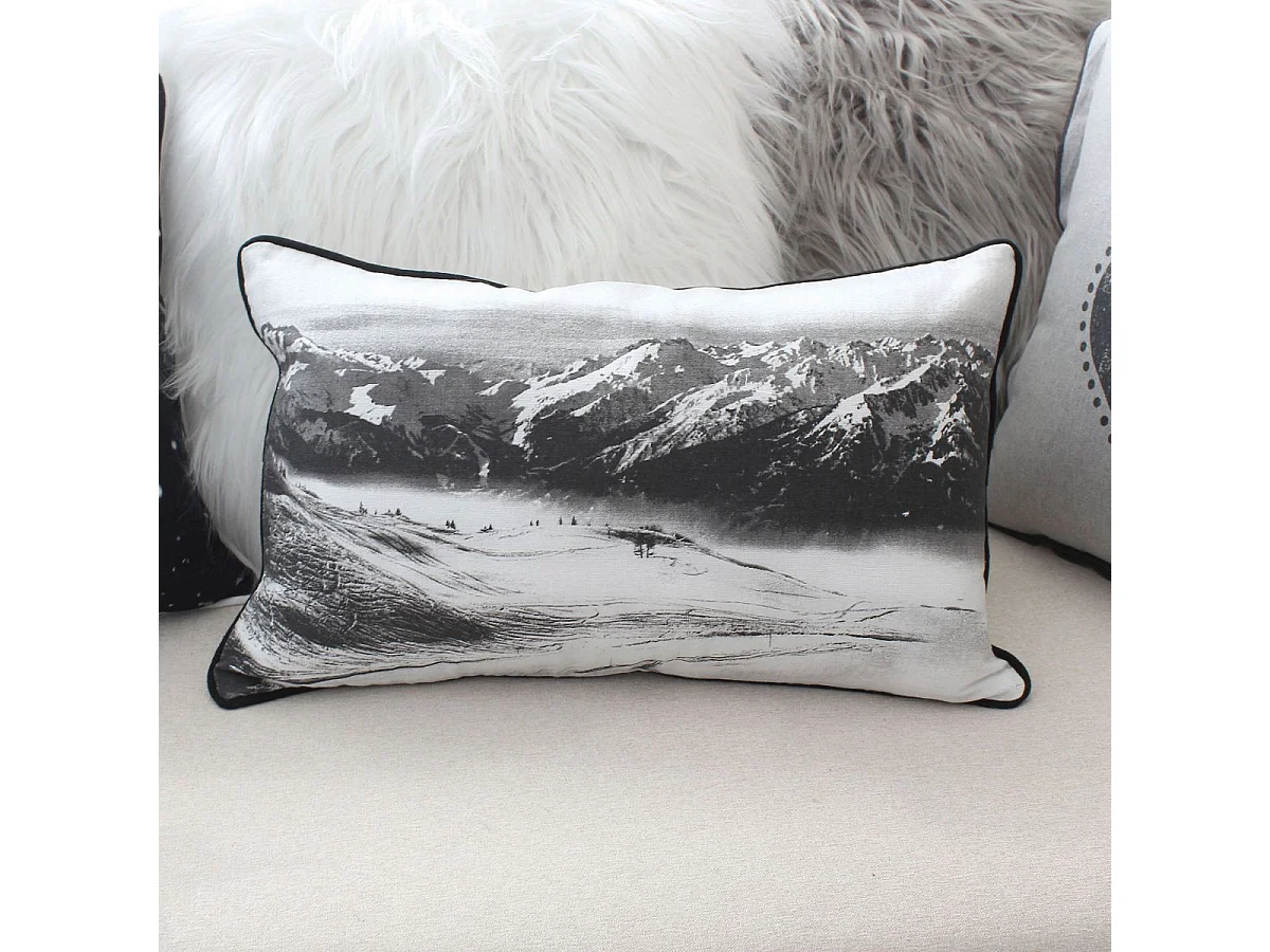 Coussin Déco Imprimé "Epicéa" 30x50cm Noir & Blanc