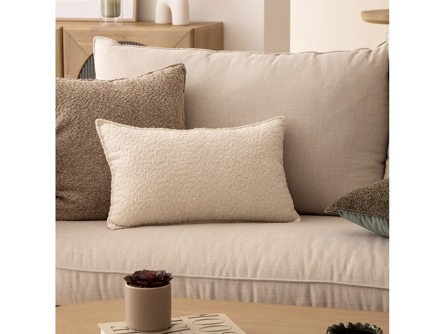 Coussin Déco Bouclette "Soana" 30x50cm Ivoire