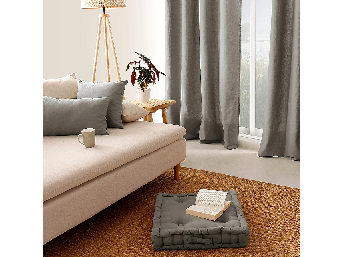 Coussin Déco Uni Déhoussable "Panama" 60x60cm Gris Clair