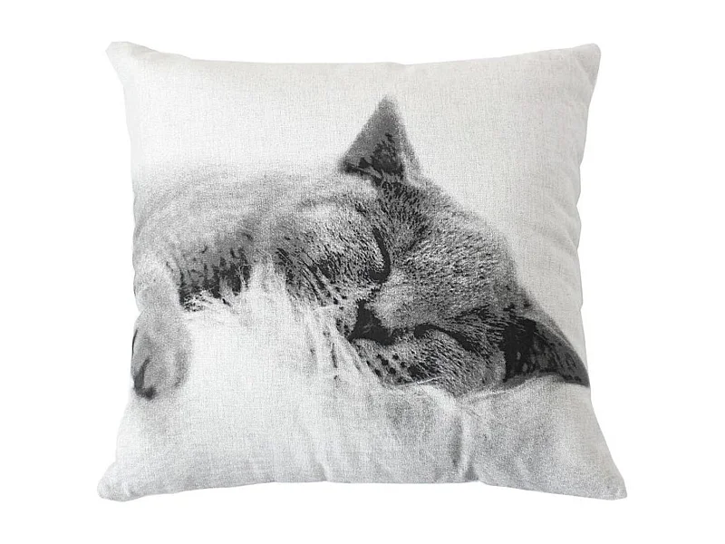 Coussin Déco Chat "Vickie" 40x40cm Écru