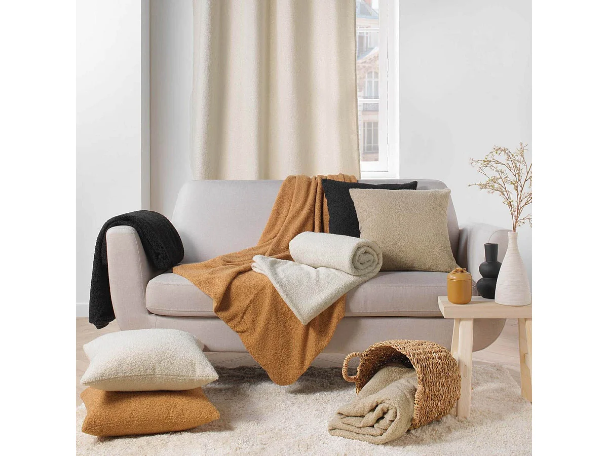 Coussin Déco Bouclette "Wooly" 45x45cm Beige