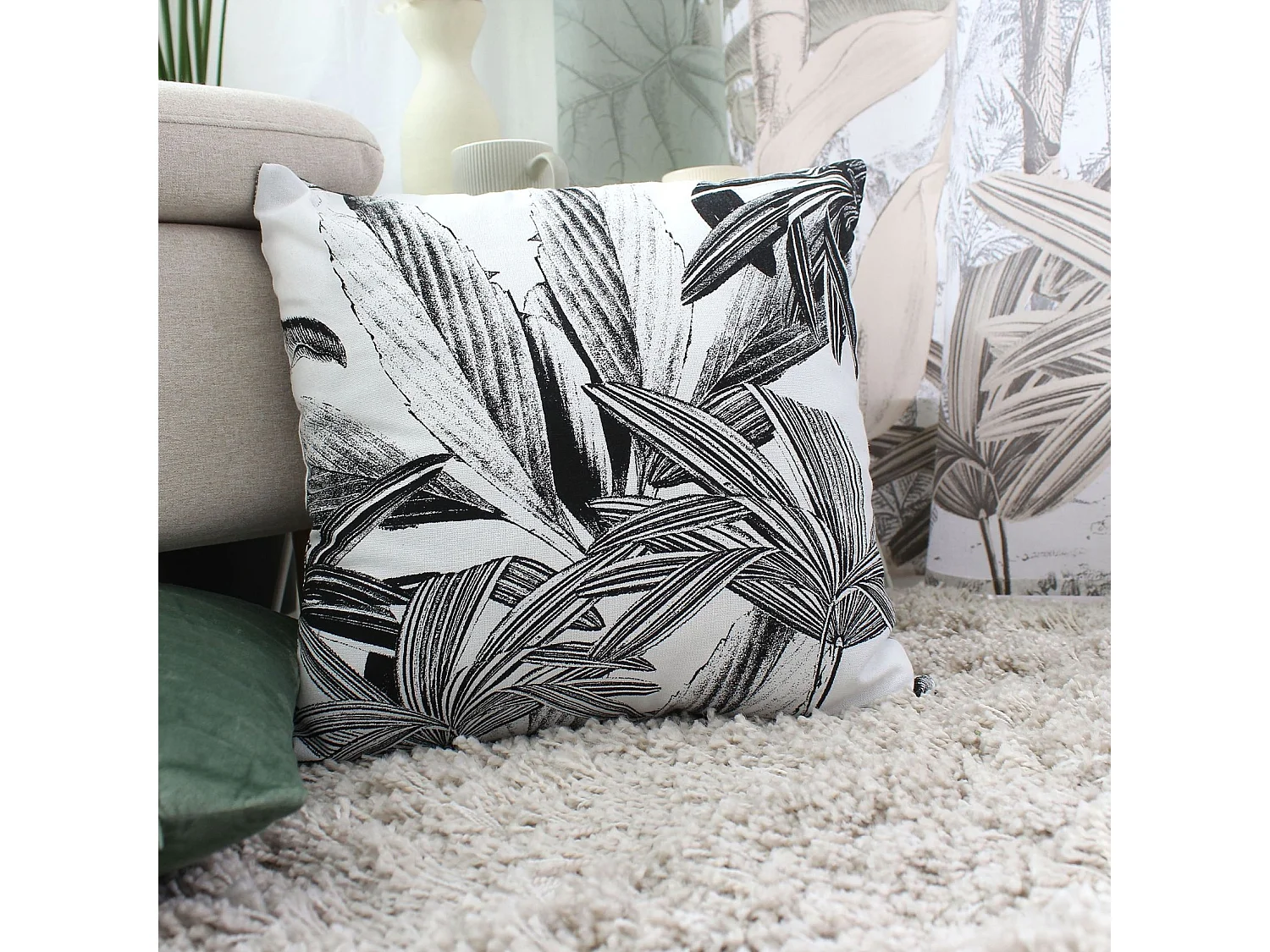 Coussin déhoussable en coton recyclé imprimé