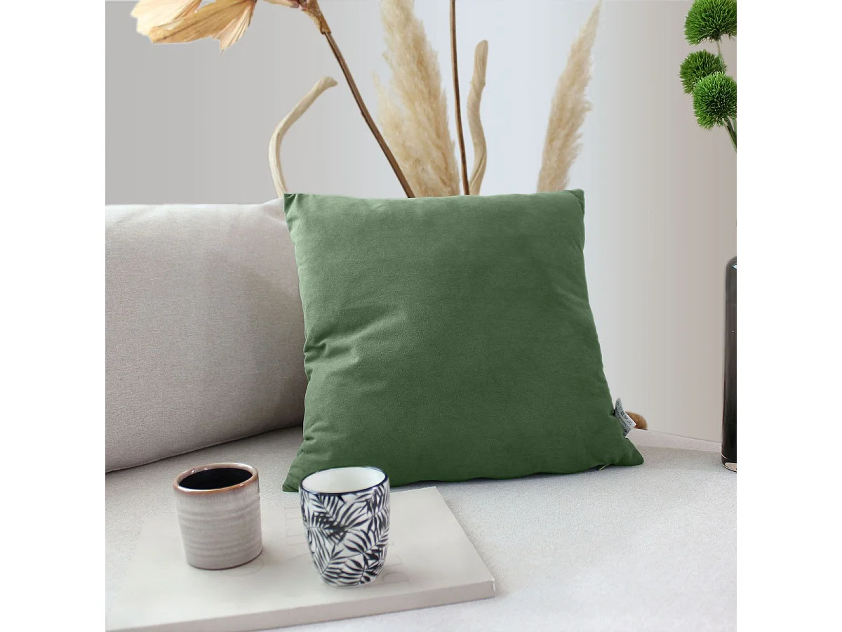 Coussin Déco en Velours "Câlin" 40x40cm Vert Argile