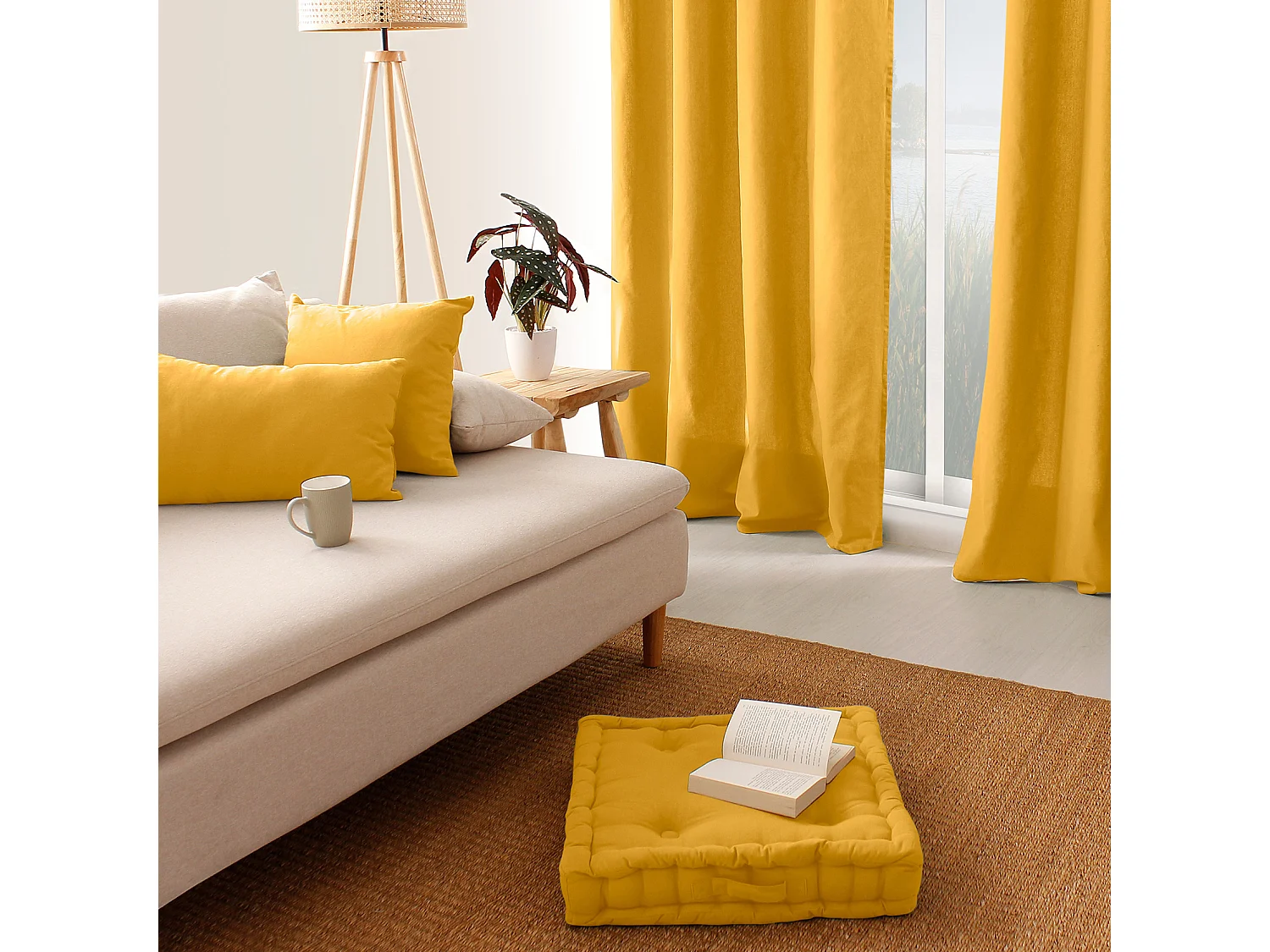 Coussin Déco Uni Déhoussable "Panama" 60x60cm Jaune