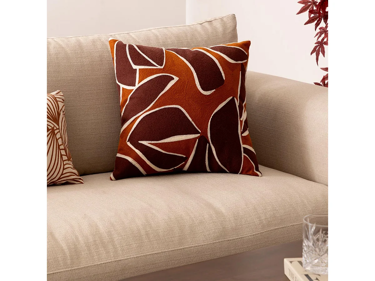 Coussin Déco Brodé "Hary" 45x45cm Camel & Marron